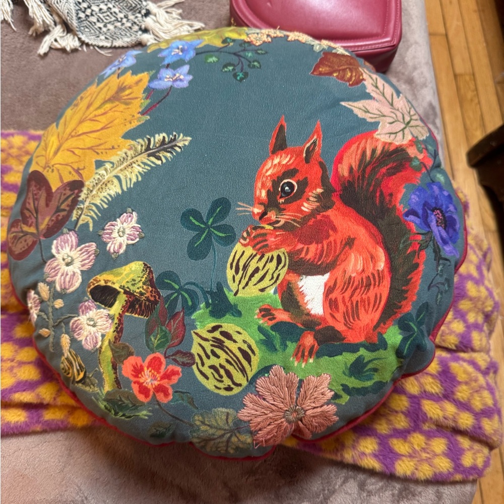 Nathalie Lete for Anthropologie Accent Pillow with Whimsical Squirrel Design